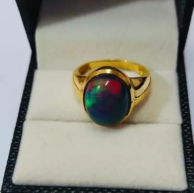 6.05 Carat Natural Australian Black Opal Gemstone 14k Yellow Gold Men's Ring W15 • $1079.99