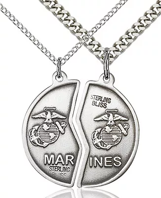 Men's Sterling Silver Miz Pah Coin Set Marines Military Catholic Medal Necklace • $98