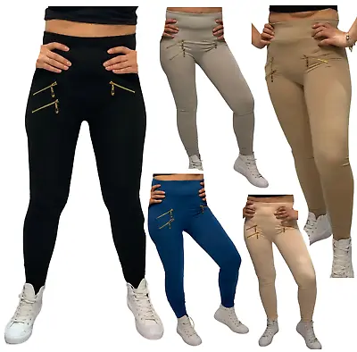 High Waist Legging Ladies Yoga Pants Slim Skinny 3 Zips Stretchy Jogging Trouser • £7.99