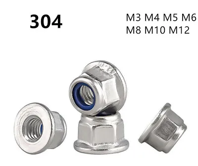 304 Stainless Steel Hex Flange Lock Nut With Nylon Insert M3 M4 M5 M6 M8 M10 M12 • $8.98