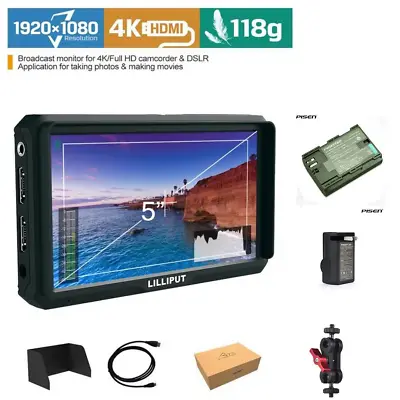 Lilliput A5 HDMI IPS 1920x1080 Camera Field Monitor F970 LP-E6 + Lp-e6 Battery • £139.31