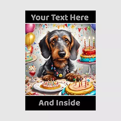 PERSONALISED WIREHAIRED DACHSHUND BIRTHDAY CARD + Illustrated Insert - A5 Glossy • £3.99