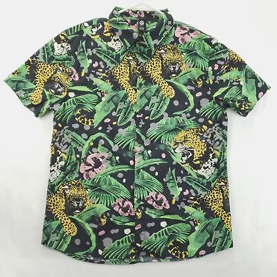 Neff Hawaiian Shirt Mens XL Black Green Leopard Print Cotton Classic Button-Up • $22.22