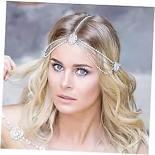  Bohemian Head Chain Crystal Teardrop Forehead Chain Wedding Prom Party Silver • $18.95