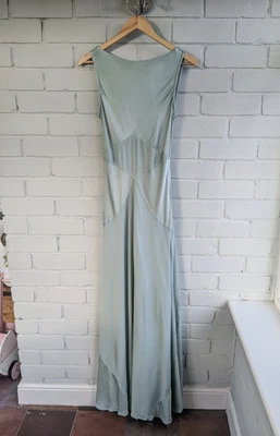£85 • Buy Ghost London Pale Sage Green Silky Long Floor Length Maxi Dress UK 10-12
