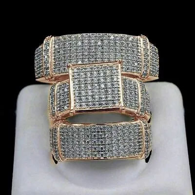 $312.20 • Buy 14K Rose Gold Plated Diamond Men's And Women's Trio Ring Set Lab Created 2.22Ct 