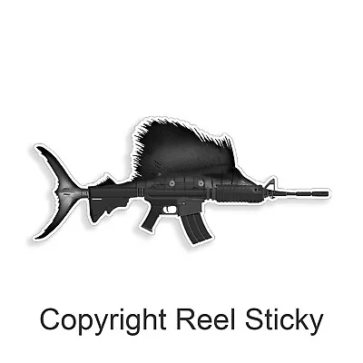 Sailfish AR15 Sticker Marlin Sail Fish Fishing Rifle Gun Boat Car Window Decal • $3.59