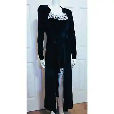 Black & White Velvet Chemise Gown & Robe Set Women Size S/M • £43.37