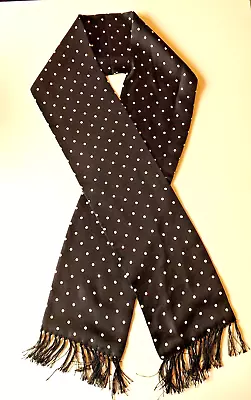 1970s Vintage Men's Scarf Silk? Evening Dress Black & White Polka Dots FREE P&P • £12.99