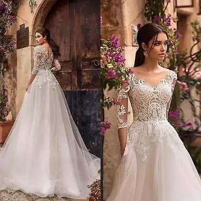 Elegant A-Line Wedding Dress 3/4 Sleeves Gown • $283.99