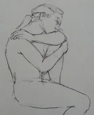 Original Small Pencil Life Drawing Nude Male Model Profile Seated Pose • $31.57