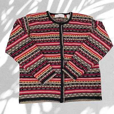 Vintage 90s Valerie Stevens Cardigan Sweater Medium Aztec Lambswool Rabbit Hair • $22.99