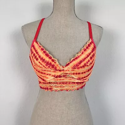 Pink By Victoria's Secret Orange & Pink Lace Tie Dye Racerback Padded Bra Medium • $20