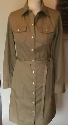 Vintagey2kgapbrown Cottonmilitary/safari Fittedmidi Dress Size 1/uk 8-10 • £16