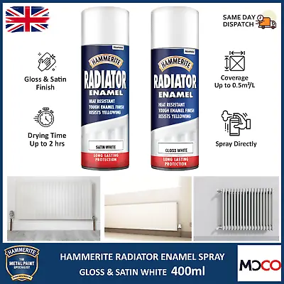 Hammerite Radiator Enamel Aerosol Metal Spray Paint Satin Gloss White 400ml • £11.45