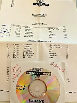 Radio Show 1/20/03 Rock Essentials: Golden Earringelo Doorsccrstyxforeigner • $16.99