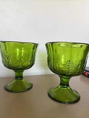 VINTAGE Indiana Glass Harvest Grape Avocado Green Compote Candy Dishes • $34.95