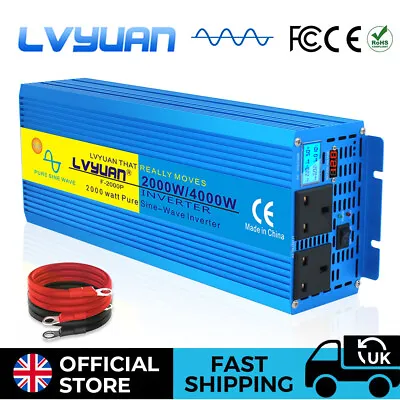 Power Inverter 2000w 4000w Pure Sine Wave 12v Dc To Ac 240v 230V Lcd Display • £169.99