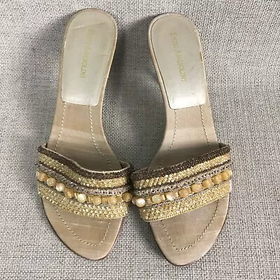 Enzo Angiolini Beaded Slides Sandals Size 7 Champagne 3  Heels Embellished • $8.97