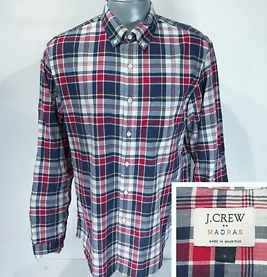 J Crew Madras L Large Long Sleeve Button Down Shirt Blue Red Yellow Plaid • $15.99