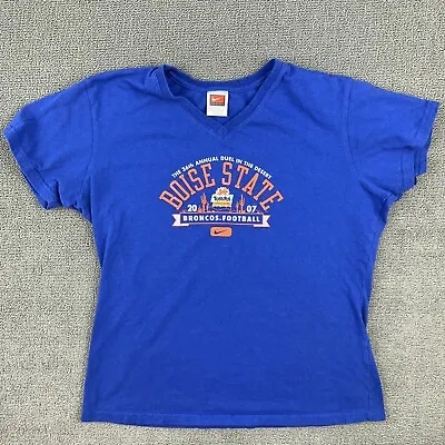 Boise State Bulldogs Shirt Girls XL Blue Solid Nike Short Sleeve V-Neck Football • $0.99