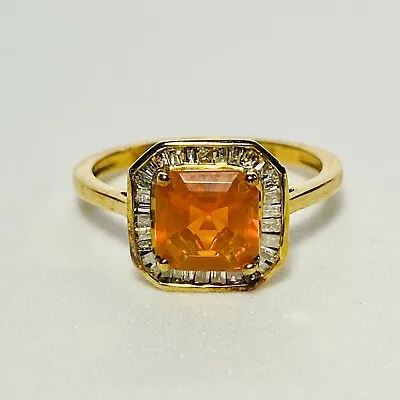 STS 10K Yellow Gold Asscher Cut Mexican Fire Opal Diamond Size 7.25 Ring 2.5g • £369.78