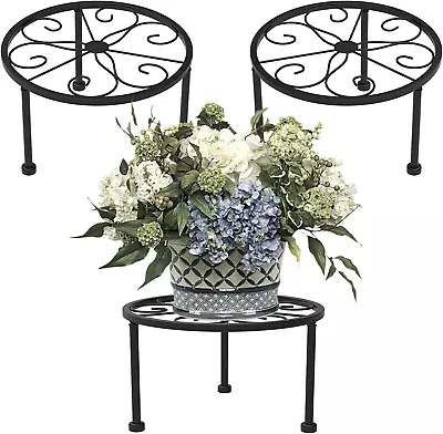 3 Pack Black Plant Stand Outdoor Metal Planter Holder 9 Inch Garden Round Cont • $28.09