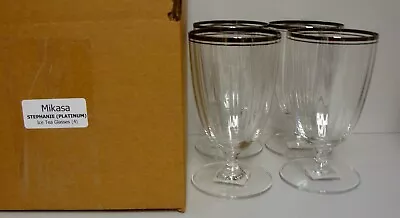 Mikasa STEPHANIE (PLATINUM) Ice Tea Glasses SETS OF FOUR More Here MINT IN BOX • $95.95