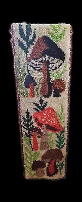 VTG Mushroom LATCH HOOK RUG WALL HANGING 1970s Fungi 47  X 13  BOHO MCM Retro • $49.99