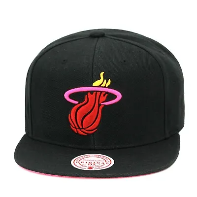 Mitchell & Ness Miami Heat Snapback Hat Cap - Black/Neon Pink • $32.90