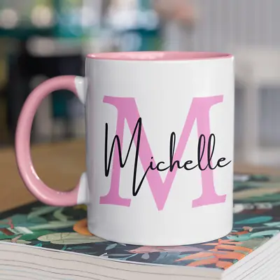 Personalised Name Mug Pink Initial Name Custom Coffee Cup Mum Her Christmas Gift • £3.49