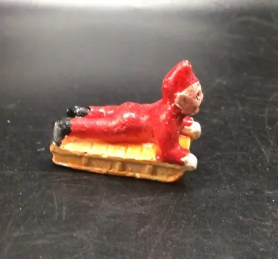 Vtg Antique Red Snow Baby On Sled  Miniature England PUTZ • $12