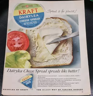 VINTAGE 1950s KRAFT DAIRY LEA CHEESE SPREAD SINGLE PAGE MAGAZINE ADVERT • $9.99
