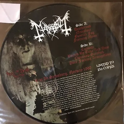 MAYHEM Live In Sarpsburg Norway 1990 - SUPER RARE Picture Disc  250 Copies MINT • $399.99