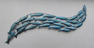 Giant Metallic Blue Fish Shoal Giant Metal Fish Wave Wall Art 145cm • £115