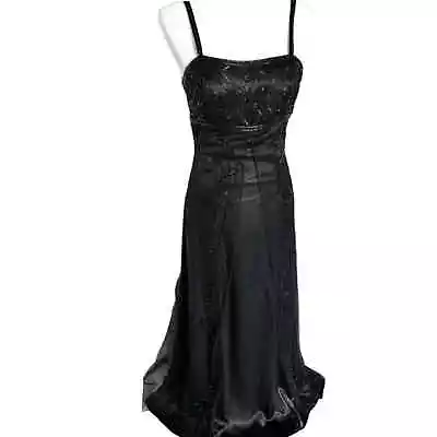 Y2k Vintage Cache Black Beaded Floral Prom Formal Gown Dress Size 4 Small Euc • $275