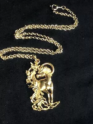 Vtg JJ Jonette Jewelry Unicorn Necklace Gold Tone Pewter Signed NEW 80's Magic • $16.99