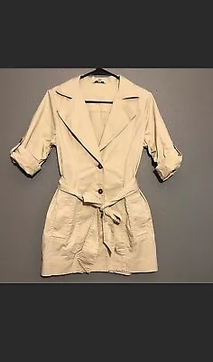 Cabi Sandy Trench Coat #777 Size 4 Half Sleeves Off White Tie Waist Belted • $24.99