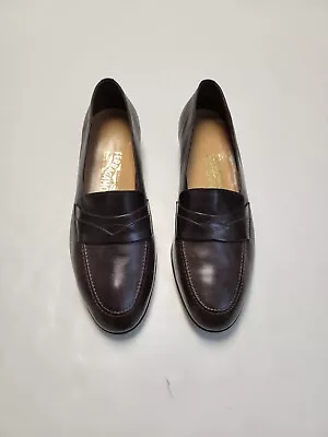 SALVATORE FERRAGAMO Dark Brown Leather Penny Loafers Men's Shoe Size US 12 UK 11 • $170