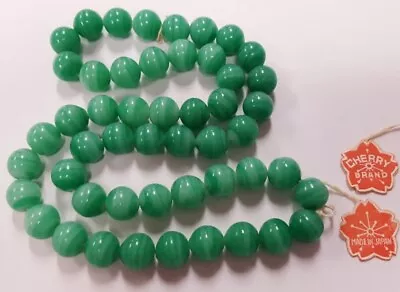 50 VINTAGE JAPAN CHERRY BRAND GLASS SWIRLED JADE 10mm. SMOOTH ROUND BEADS 4652T • $6.74