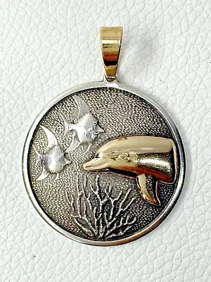 Kabana Sterling Silver 14k Gold Dolphin Fish Under Water Ocean Scene Pendant • $139