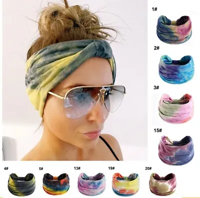 Tie Dye Wide Women Sport Yoga Headband Stretch Hairband Elastic Head Wrap Turban • £5.89