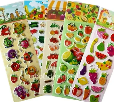 KIDS 3D PUFFY SCRAPBOOK FRUITS & VEGETABLES ANIMALS STICKERS Sheets • £2.29