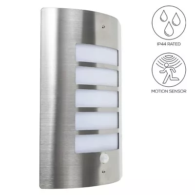 £20.99 • Buy Outdoor PIR Bulkhead Wall Lantern IP44 Rated Stainless Steel Garden Wall Light
