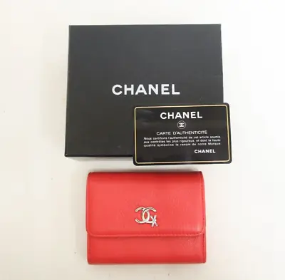 $299 • Buy Authentic CHANEL CC Ski Logo Leather Coin Purse Card Holder Wallet #18414