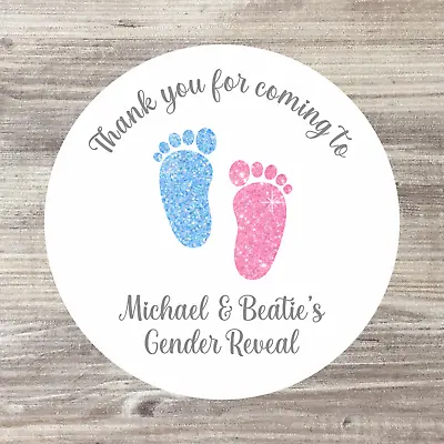 48 X Gender Reveal Stickers Baby Shower Favors Personalised Thank You Sticker • £3.50