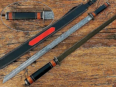 38  Full Tang Japanese Ninja Katana Sword With Leather Sheath (Damascus Steel) • $131.83