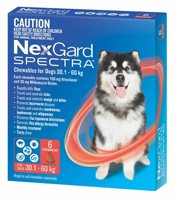 NexGard Spectra Chewables For Extra Large Dogs 30.1-60kg - Red 6 Pack • $138.99