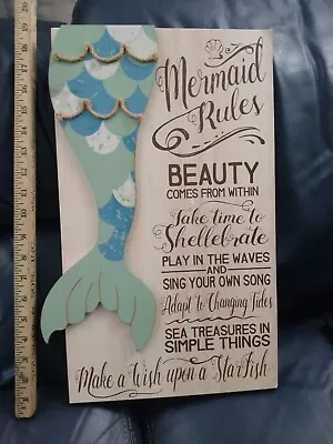 Mermaid Rules  Wooden Novelty Sign Home Ocean Sea Decor 19  High 11  Wide • $28