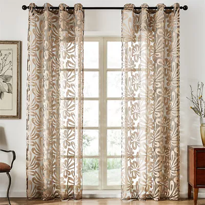 1PC Geometric Floral Jacquard Voile Sheer Curtain Eyelet Ring Top Heading • £9.99